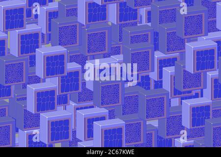 Blue Cracked Tiles Seamless Pattern, 3D Illustration Stock Vector