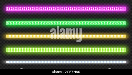 Led strips with neon glow effect isolated on transparent background ...