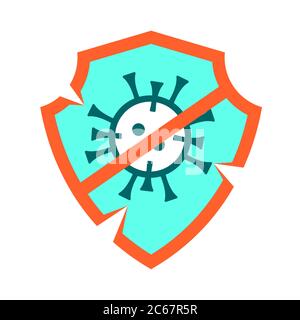 Cracked shield against coronavirus. Stock Vector