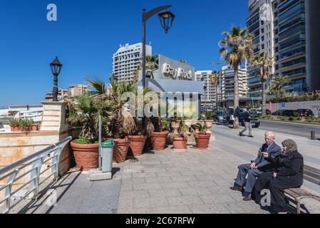 Viewing terrace on General De Gaulle street next to Pigeon Rock in Raouche area of Beirut, Lebanon Stock Photo