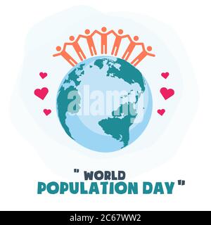 World Population Day, people friendship on Earth globe, poster, template for web, vector illustration Stock Vector