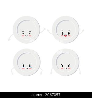 White plate emoji set isolated on a white background. Stock Vector