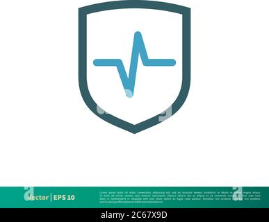 Pulse Cardiogram and Shield Medical, Healthcare Icon Vector Logo Template Illustration Design. Editable Vector EPS 10. Stock Vector