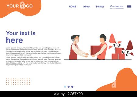 Postman giving parcel to customer in post office. Stock Vector