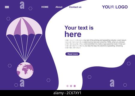 Hot air balloon with earth hanged from it. Concept of travel around the world Stock Vector