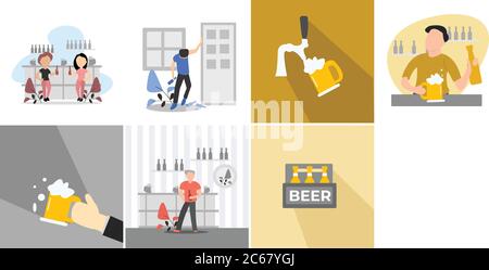 set of isolated beer bottles on supermarket stand Stock Vector