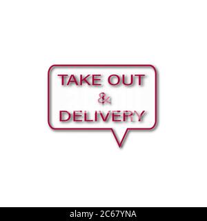 TAKE OUT & DELIVERY TEXT WRITTEN IN DROP SHADOW EFFECT FOR SIGNAGE AT SHOP Vector Illustration Stock Vector