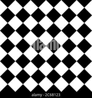 Checkered seamless background pattern of squares in diagonal arrangement. Black and white chess desk theme. Simple flat geometric and abstract vector illustration. Stock Vector
