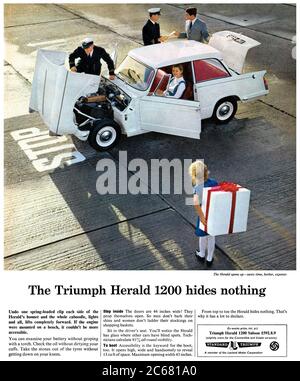 1966 British advertisement for the Triumph Herald 1200 motor car.