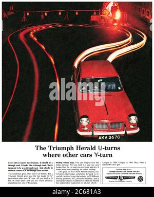 1966 British advertisement for the Triumph Herald 1200 motor car.