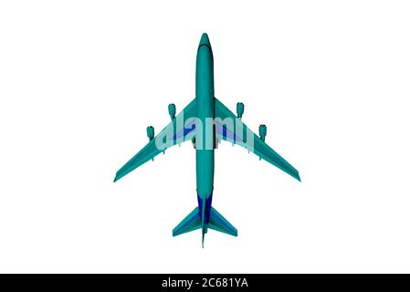 Color aircraft isolated on a white background. Model of a passenger plane. Top view, flat layout Stock Photo