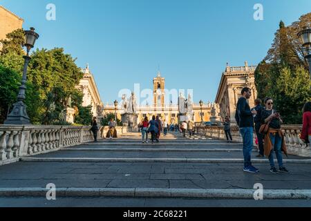 Rome, Italy - October, 2019: Staircase designed by Michelangelo leading to Piazza del Campidoglio in the center of Rome, Italy. Stock Photo