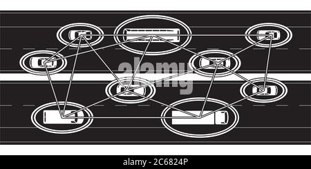 5G connected cars on highway – vector illustration Stock Vector