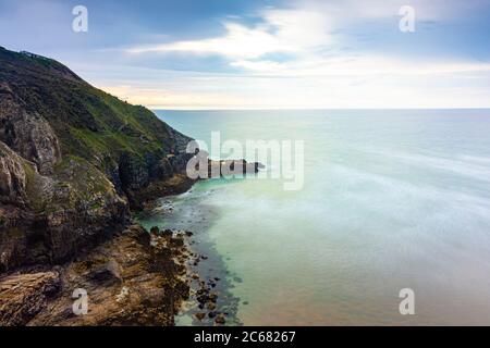 Dramatic Cliffs and Coastline - Perranporth, Cornwall, UK Stock Photo