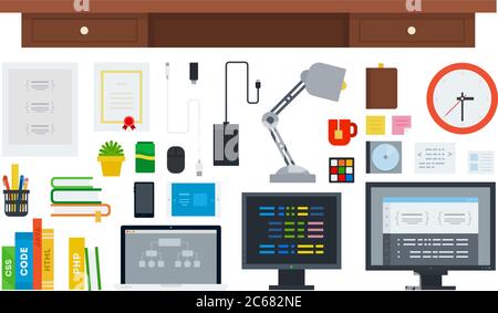 Set of Programming Workspace icons flat vector Stock Vector