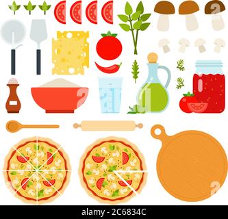 Set of Mushrooms Pizza icons flat vector Stock Vector