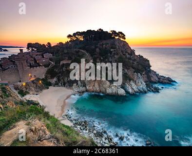 Sunrise Over the Historic Vila Vella - Tossa de Mar, Spain Stock Photo