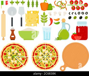 Set of Italian Pizza icons flat vector Stock Vector