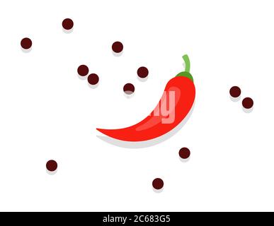 Red chili peppers and black peas flat icon vector isolated Stock Vector