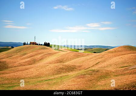natural landscape of the Crete Senesi near Asciano in the Tuscan countryside in Siena, Italy. Stock Photo
