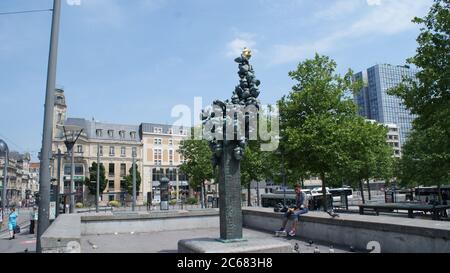 Beautiful French architecture in Nancy. Lorraine is a region in northeastern France. Green city with wonderful old buildings. Stock Photo