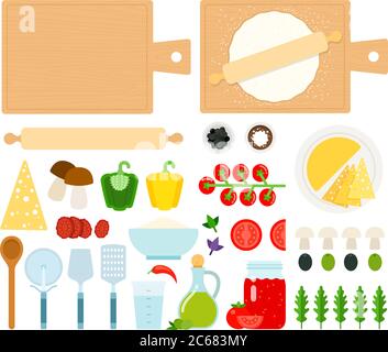 Set of Pizzeria instrument icons flat vector Stock Vector
