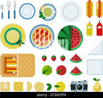 Set of Outdoor Picnic icons flat vector Stock Vector