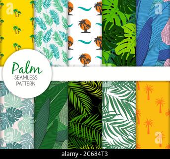 Cute Seamless Palm Pattern Collection Set Vector Illustration Stock Vector