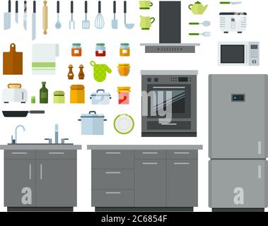 Set of Kitchen tools icons flat vector Stock Vector