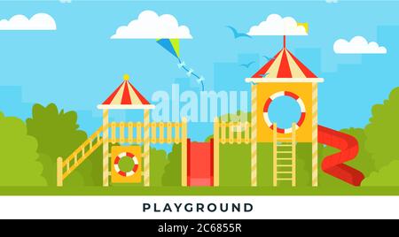 Wooden town in the children's park Stock Vector