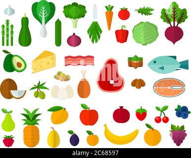 Set of Ketogenic diet icons flat vector Stock Vector