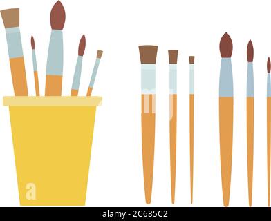Drawing brushes in a glass and brushes with a flat and sharp bristle vector Stock Vector