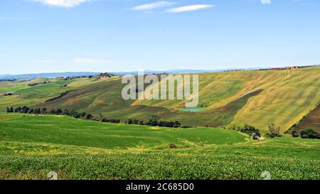 natural landscape of the Crete Senesi near Asciano in the Tuscan countryside in Siena, Italy. Stock Photo