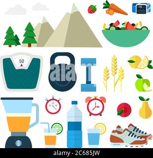 Set of Healthy Food icons flat vector illustration Stock Vector