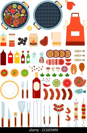 Steak dinner grilled beef icons set. Flat illustration of 16 steak ...
