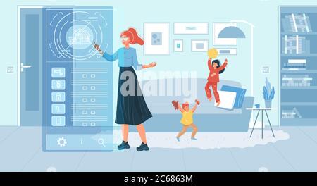 Housewife using smart glasses for house monitoring Stock Vector