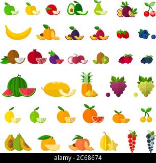 Set of Fruits and Berries icons flat vector Stock Vector