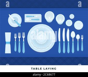Table laying. Vector flat illustrations. Served table in restaurant on formal dinner. Stock Vector