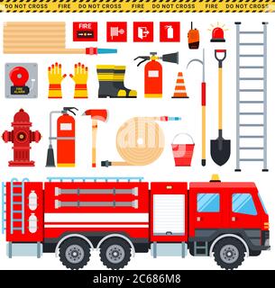 Set of Firefighter icons flat vector Stock Vector