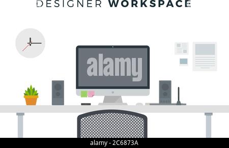 Designer Workspace computer on a white background Stock Vector