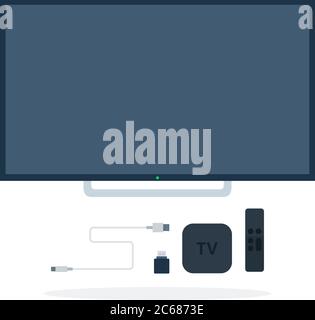 LCD TV with Set-top box, remote control, flash drive and USB cable Stock Vector