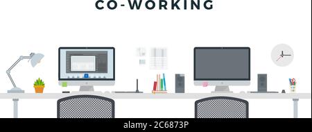Co - Working with two computers concept set vector flat isolated Stock Vector