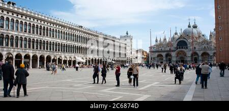 View of Piazza San Marco, Procuratie Vecchie and Basilica di San Marco, Venice, Veneto, Italy Stock Photo