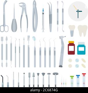 Set of Stomatology and Dental tools flat vector illustration. Stock Vector