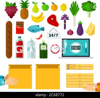 Set of Delivery Food online icons flat vector Stock Vector