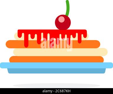 Pancake on a plate with cherry sauce vector flat isolated Stock Vector
