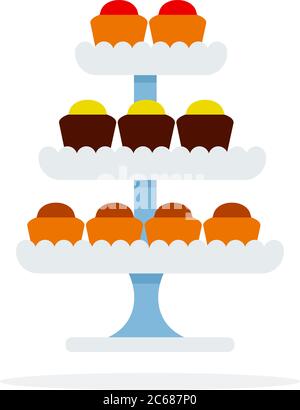 Cakes on tiered platter vector flat isolated Stock Vector