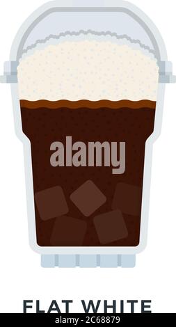 Flat White coffee with ice cubes in a clear plastic glass vector flat isolated Stock Vector