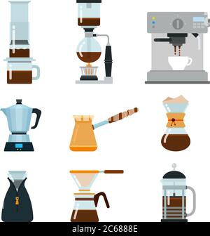 Set of Making coffee tools icons flat vector Stock Vector