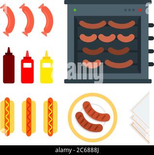 Sausage electrical grill vector flat material design isolated object on white background. Stock Vector